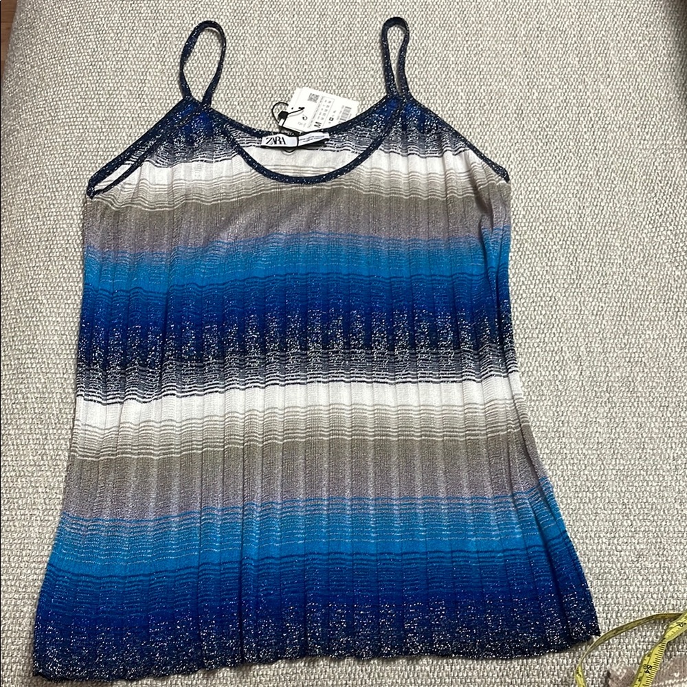 Zara Blue and Gray Ribbed Sleeveless Camisole